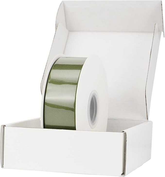 HUIHUANG 1-1/2 inch Double Face Satin Ribbon, Polyester Moss Green Ribbon 50 Yards Per Roll for Gift Wrapping Bows Making Floral Bouquet Wedding Invitations Decor Party Favor and Craft Supplies