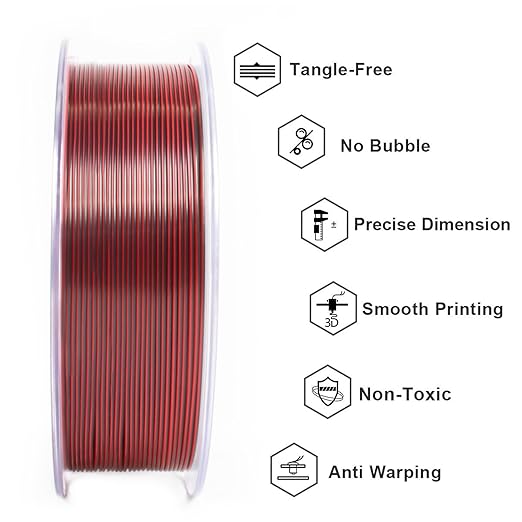 GIANTARM Tri-Colors Silk Pla Filament, Shiny Pla 3D Printer Filament 1.75mm +/-0.03mm, 1Kg (2.2lbs) Spool, Vacuum Packaging (Red+Gold+Black)
