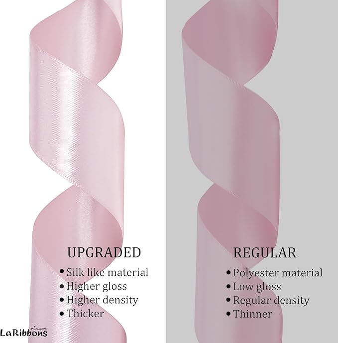 LaRibbons Light Pink Satin Ribbon 3/8 Inch 50 Yards Thin Luxury Double Faced Pink Silk Ribbon for Gift Wrapping Flower Bouquet Crafts Wedding BabyShower Decoration