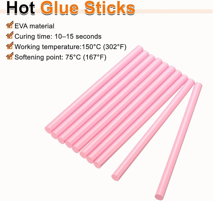 HARFINGTON 10pcs Hot Glue Sticks 0.43" Dia x 9.84" Long EVA Mini Hot Melt Adhesive Glue Stick for Hot Melt Gun Wood Plastic Glass Flowers Fabrics Foam, Pink