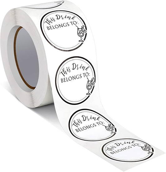Zonon 600 Pieces Drink Stickers for Cups, Water Bottles, Blank Drink Labels This Belongs to Stickers for Wedding Reception, Birthday Party, Holiday Party, Custom Blank Cup Name Tags