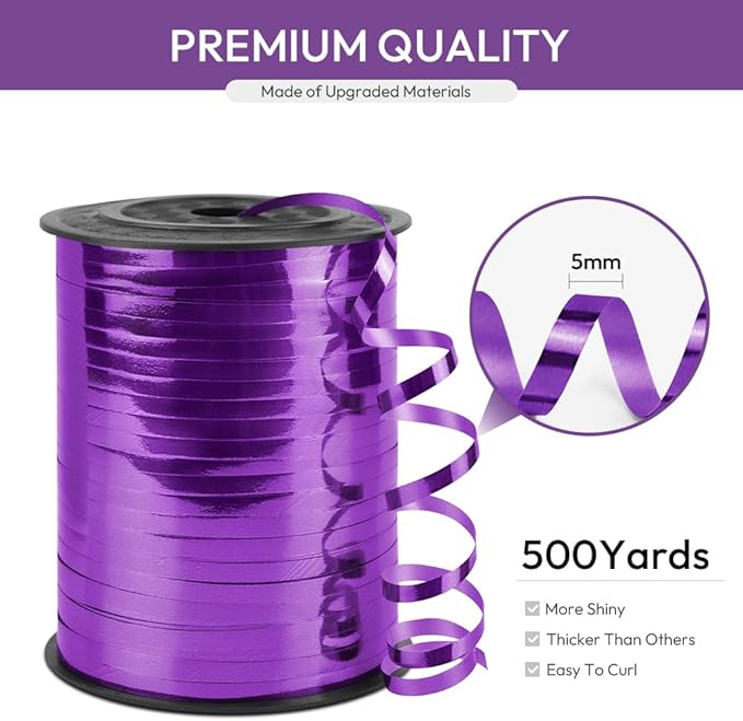 Purple Curling Ribbon, 1/5" Wide x 500 Yards Christmas Curling Ribbons for Gift Wrapping, Party Decoration, Balloon String, Hair, Ribbons for Florist Flower (1 Roll)