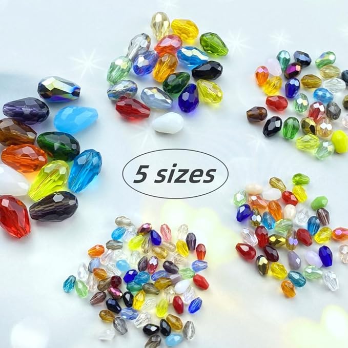 200pcs 3x5mm Teardrop Crystal Glass Beads Vertical Hole Faceted Loose Spacer Beads for DIY Craft Jewelry Making Necklace Bracelet Earring Wind Chimes(Black Series)