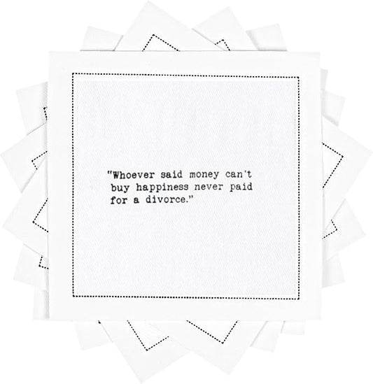 FIVE STAR NAPKINS Divorce Quotes, White Cotton Cocktail Napkins, Beverage Napkins, Bar Napkins, Cloth Napkins, Party Napkins, Events, Holidays, Weddings, Birthdays, Disposable, 4.5'' x 4.5''- (50x)