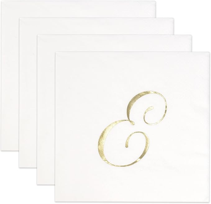 Gift Boutique 100 Gold Monogram Cocktail Napkins Letter E Disposable Paper Hand Towels for Bathroom Wedding Baby Shower Holiday Party Decor