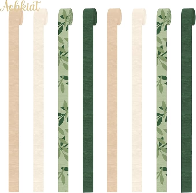 AOBKIAT Wedding Party Baby Shower Decorations,8 Rolls Green Crepe Paper Streamers for Birthday,Engagement,Bridal Shower,Anniversary,DIY Tassels,Boho Green Theme Party