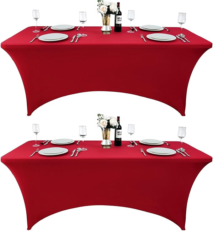 2-Pack 6ft Spandex Table Covers for Rectangle Standard Folding Tables - Wrinkle Resistant Stretch Tablecloths - Ultimate Fitted Table Protector for Parties, Trade Shows, Banquet