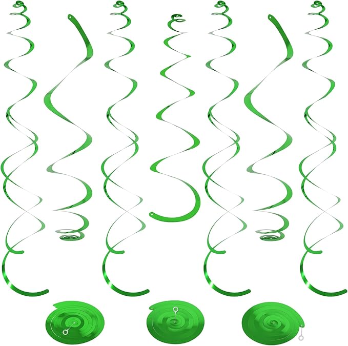 24 PCS Green Hanging Swirl, Sparkle Ceiling Hanging Decorations, Plastic Streamer Party Decorations with Double-Swirls and Single-Swirls for Birthday Decorations, Graduation, Baby Shower