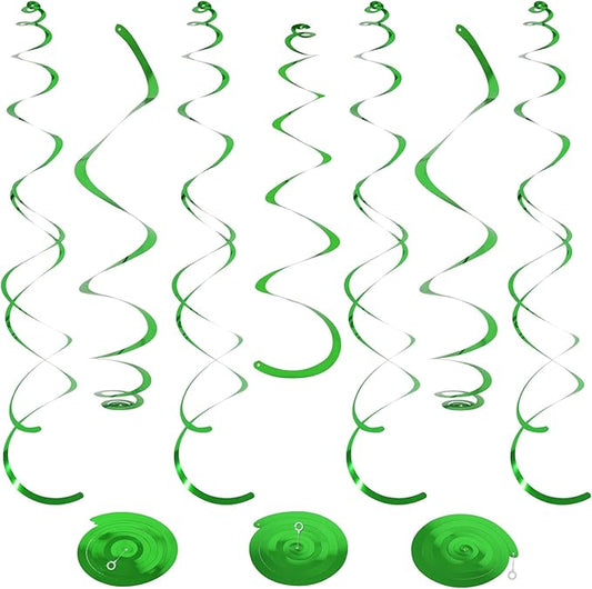 24 PCS Green Hanging Swirl, Sparkle Ceiling Hanging Decorations, Plastic Streamer Party Decorations with Double-Swirls and Single-Swirls for Birthday Decorations, Graduation, Baby Shower