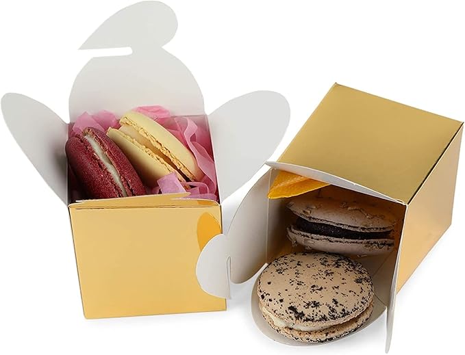 Sparkle and Bash Gold Foil Favor Boxes - 100 Pack, 2.5 In Cube - Gold Party Boxes for Weddings & Baby Showers - Wedding Candy Favors for Guests & Candy Containers