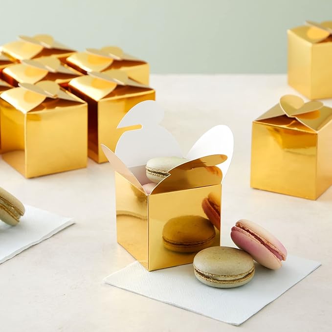Sparkle and Bash Gold Foil Favor Boxes - 100 Pack, 2.5 In Cube - Gold Party Boxes for Weddings & Baby Showers - Wedding Candy Favors for Guests & Candy Containers