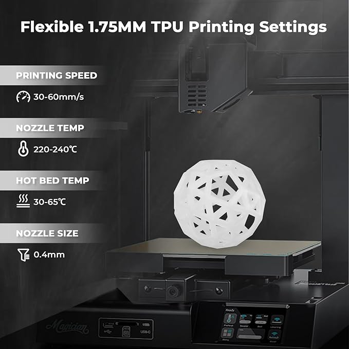 AMOLEN TPU 3D Printer Filament 1.75mm, Transparent Flexible TPU 3D Printing Filament Supports High Speed, 95A Soft TPU Filament 1kg Spool(2.2lbs), Transparent