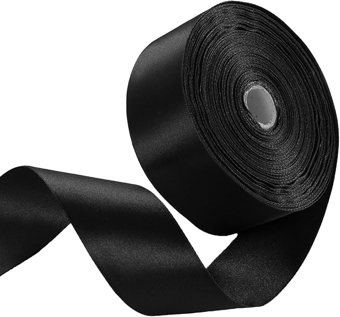 1-1/2" x 50 Yards Black Satin Ribbon Single Faced Fabric Ribbons for Gift Wrapping, Crafting, Floral Arrangements, Flower Bouquet, Wedding, Home Decor