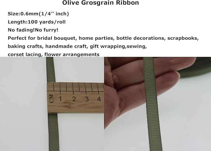 Jesep One Roll 100 Yards 1/4" Soild Grosgrain Ribbon Boutique Gift Wrapping Package Ribbon, DIY Crafts Bow Hair Headband Accessories Assorted Ribbon#570(1/4" 6mm, Olive Green)
