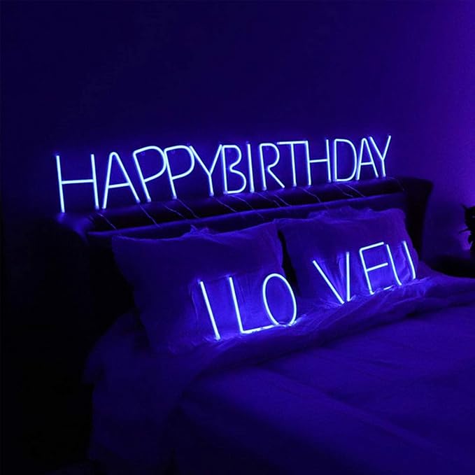 ENUOLI LED Blue Neon Letter Signs Night Light Battery or USB Operated LED Marquee Letters Neon Art Decorative Lights Wall Decor for Children Baby Room Christmas Wedding Party Decoration(D)