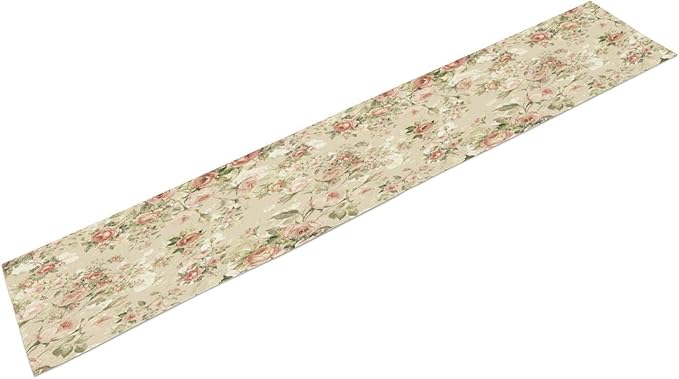 Lovely Rose Table Runner, Red and White Vintage Rose Delicate Floral Natural Pattern Long Table Restaurant Kitchen Holiday Party Decoration,13in（33cm） W * 60in（152cm） L