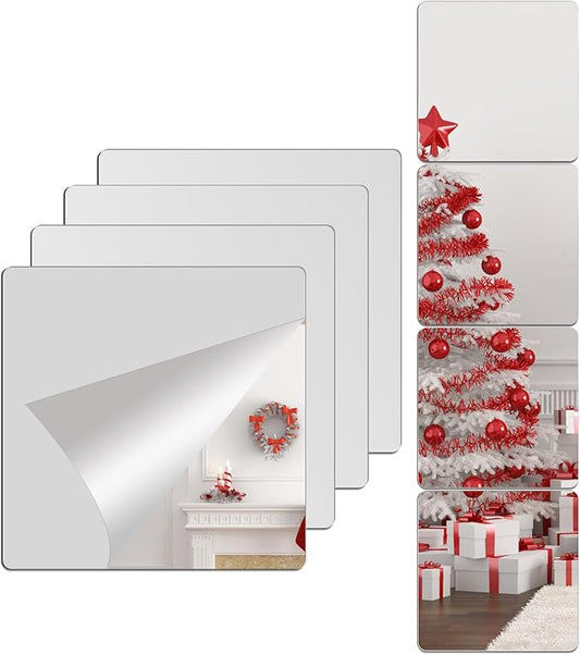 Unbreakable Acylic Small Mirror Tiles for Kids, (4-Pcs 12x16 Inch) Plastic Mirrors for Wall, Stick on Mirrors for Wall Decor, Shatterproof Mirror for Kids Bedroom