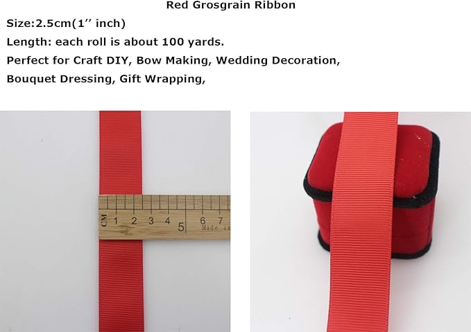 Jesep One Roll 100 Yards 1" Soild Grosgrain Ribbon Boutique Gift Wrapping Package Ribbon, DIY Crafts Bow Hair Headband Accessories Assorted Ribbon#235 (1" 25mm, Red)