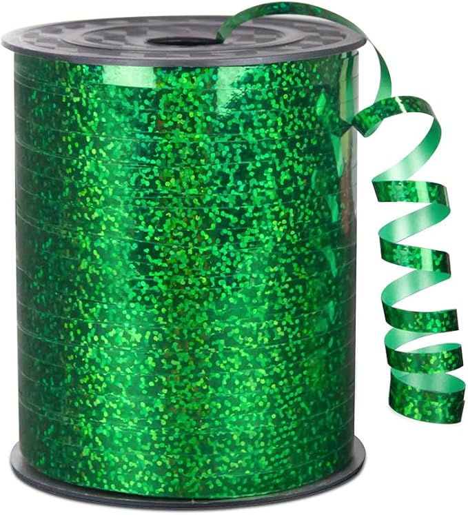 KMER LIFE Premium Green Shiny Curling Shiny Ribbon, 1/5" Wide x 500 Yards Christmas Curling Ribbons for Gift Wrapping, Party Decoration, Balloon String, Ribbons for Florist Flower (1 Roll)