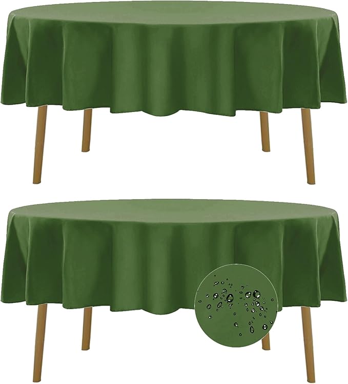 Fokitut 2 Pack Waterproof Round Tablecloth, 90 Inch, Stain Resistant and Wrinkle Polyester Table Cloth, Fabric Table Cover for Kitchen Dining, Wedding, Party, Holiday Dinner-Willow