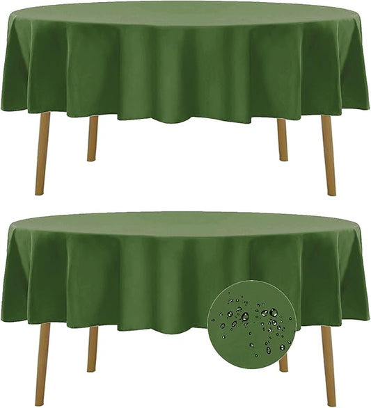 Fokitut 2 Pack Waterproof Round Tablecloth, 90 Inch, Stain Resistant and Wrinkle Polyester Table Cloth, Fabric Table Cover for Kitchen Dining, Wedding, Party, Holiday Dinner-Willow