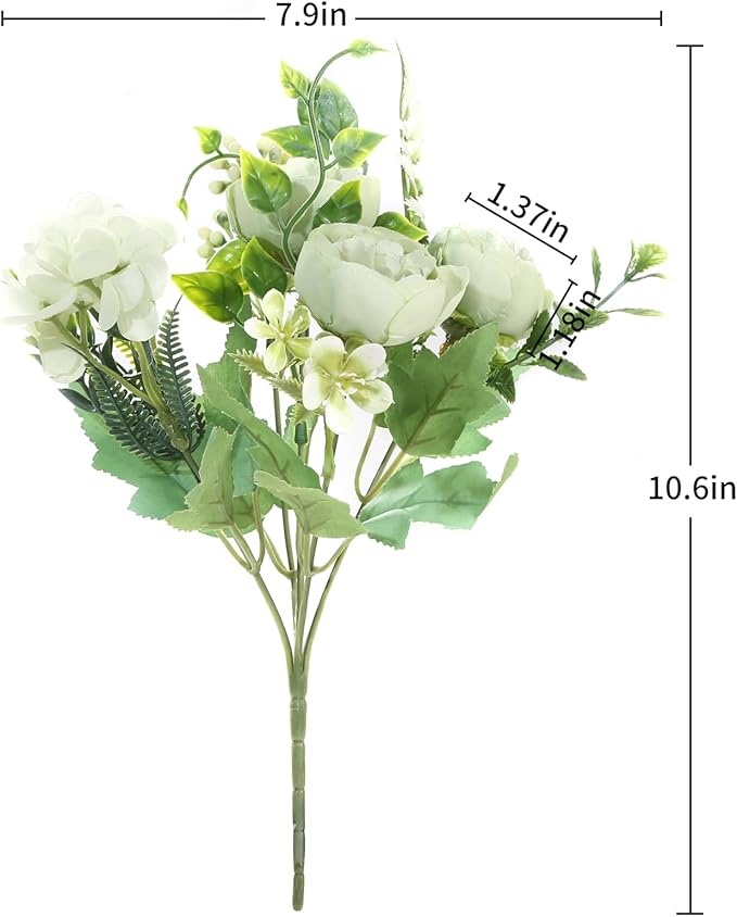 Artificial Flowers Fake Peony Silk Mini Plastic Bridal Flowers for DIY Wedding Bouquets Home Decorations 4 Packs(Light Green)