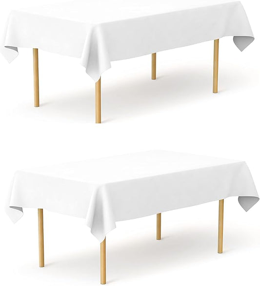 Pomp Pure White 60" x126" Poplin Polyester Tablecloth (2 Pack) | Wrinkle + Stain Resistant Easy Care Premium Fabric | Fits 8FT Rectangle Table