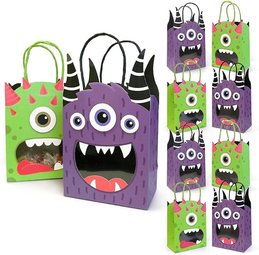 Cheerland Monster Party Favor Gift Bags Halloween Goodie Bag Monster Birthday Party Decorations Bag Summerween Candy Trick Or Treat Paper Goodie Bags Cartoon Themed Kids Theme Party Supplies 8 Pcs