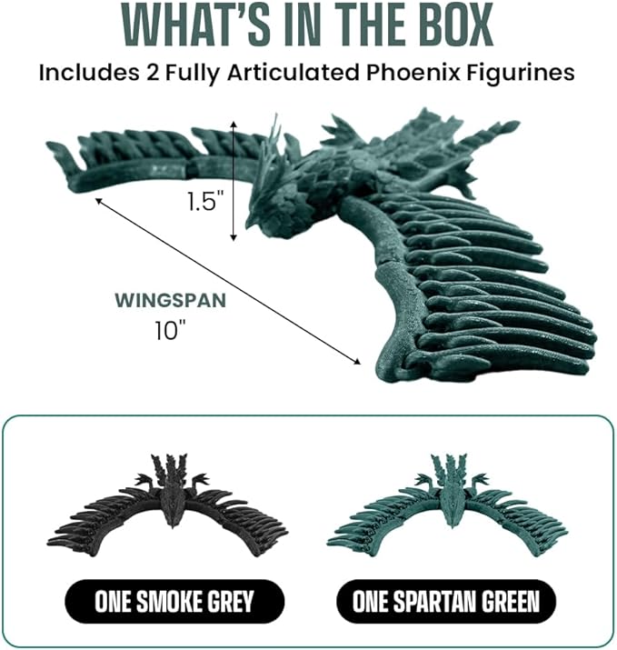 TwistedForge Articulated Forest Phoenix Figurines – 2‑Pack Mythical Creatures Made in USA from Recycled PETG – Poseable Collectible Fantasy Bird Models & Fidget Display Toys for Enthusiasts