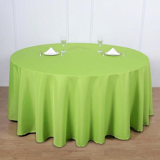 Efavormart Round Tablecloth, 120 Inch Stain & Wrinkle Resistant Washable Table Cloth, Decorative Polyester Fabric Table Cover for Banquet, Wedding, Dining - Lime Green