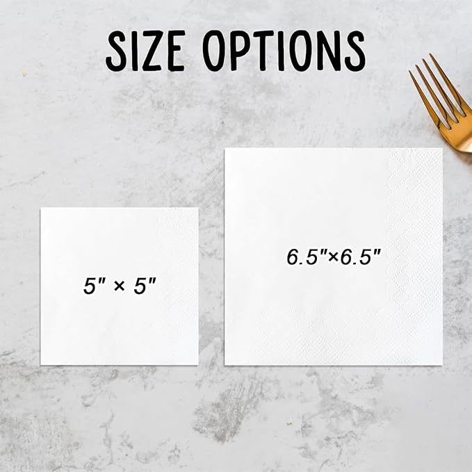 Personalized Custom Napkins: 50 Personalized Printed Napkins, 3 Ply, Custom Cocktail Napkins - Imprinted with Your Logo, Photo or Any Design You Want (white)