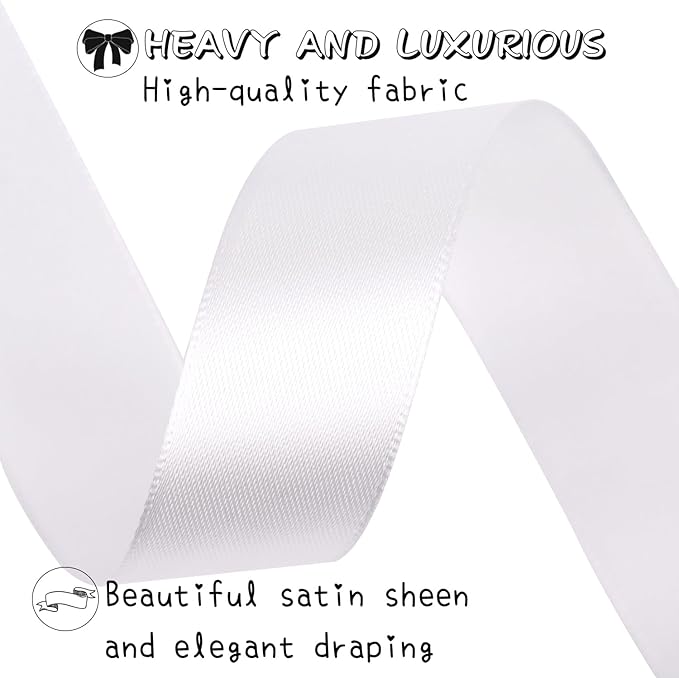 White Solid Satin Ribbon 1 Inch 25 Yards Solid Polyester Fabric Ribbon for Gift Wrapping Wedding Christmas Baby Shower Birthday Party Decoration Handmade Immortal Flower Craft