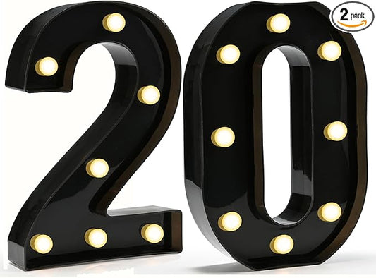 Pooqla Light Up Numbers, Decorative Marquee Number Light Sign for 20th Birthday Party Decor, LED Battery Powered Lighted Sign for Party, Lighted Number 20 for Wall Home Anniversary Decoration