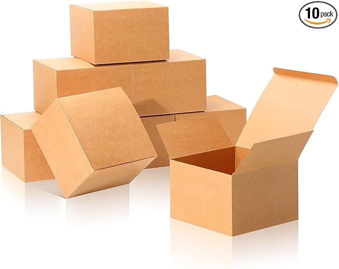 COTOPHER Small Gift Boxes 10 Pack 6x6x4 inches Brown Gift Boxes with Lids for Gifts, Crafting, Wedding Party Favor, Cupcake Box, Candy, Bridesmaids Proposal Box