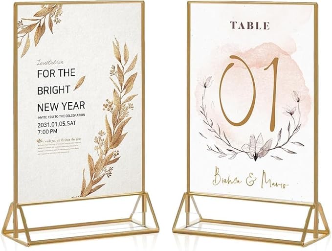 20PCS Acrylic Sign Holder, 5x7 Double Sided Gold Picture Frame Clear Wedding Table Numbers for Party, Restaurant Sign, Menu, Photo