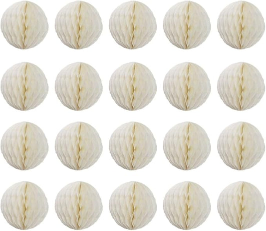 20pcs Honeycomb Flower Balls - Party Decor, Tissue Paper Pom Poms (6inch, Beige)