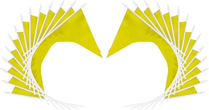 12 Pack Yellow Pennant Flags Small Mini Hand Held Solid Color Pennant On Sticks Flags with 12.6"Solid Pole & Spear Top,Party Events Celebration,School,Grand Opening,Kids Birthday,Sports Clubs,Flower Pot