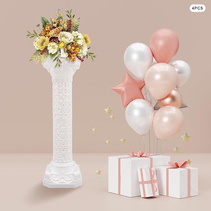 Roman Pillars Decoration Party Flower Pot Columns 10.63x34.65in Set 4Pcs Decor Pedstal Stand Flower Floral Wedding Party Event Road Decorative Columns(10.63x34.65in)