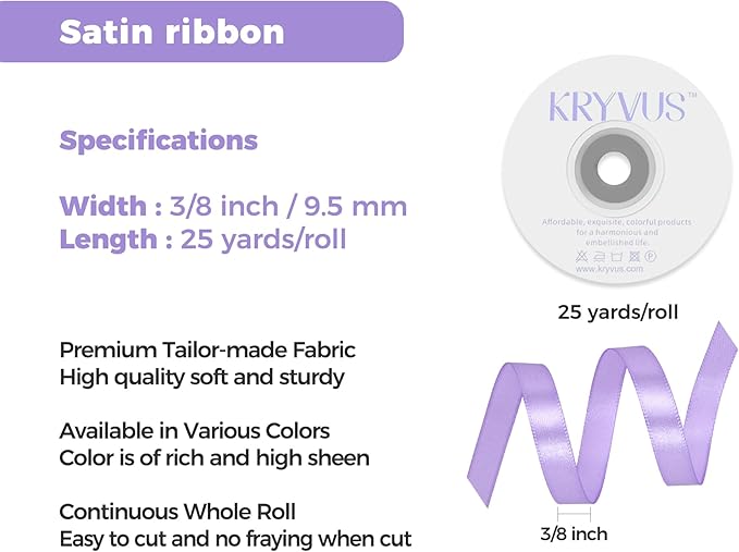 Light Purple Satin Ribbon 3/8 inch X Continuous 25 Yards, Single Face Polyester Ribbon Perfect for Gift Wrapping, Flower Bouquet, Wedding Decor, Crafts, Bow Making, Sewing and More