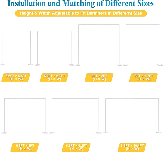 Fomcet 8FT x 8FT Backdrop Stand Heavy Duty with Base, White Portable Adjustable Pipe and Drape Backdrop Stand Kit, Square Metal Arch Party Frame for Wedding Birthday Parties Banquet Decorations