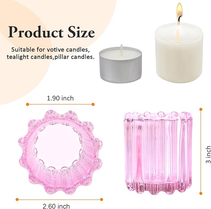 GOLDEAL 24Pcs Pink Glass Votive Candle Holders Tealight Holders Decorative, Tea Candle Holders Bulk,Candlestick for Wedding, Party,Dinner, Home Table Decor.