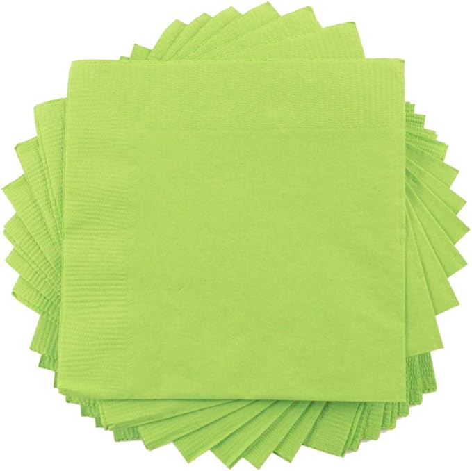 JAM PAPER Small Beverage Napkins - 5 x 5 - Lime Green - 50/Pack