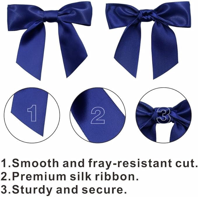 2.5" Hgzgch Dark Blue Satin Ribbon Bow for Gift Wrapping, Premade Bows for Crafts, Cake, Party Favors, Handmade Bows with Double-Sided Tape, Self Adhesive Bows for Presents, Treats, Christmas - 50pcs