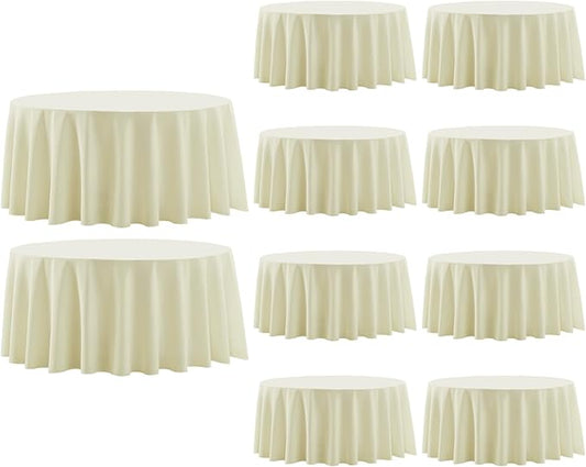 Round Tablecloth 120 Inch Tablecloth 10 Pack Ivory Table Cloths Washable Decorative Polyester TableClothes Cover for Dining Table Banquets Buffet Parties and Wedding