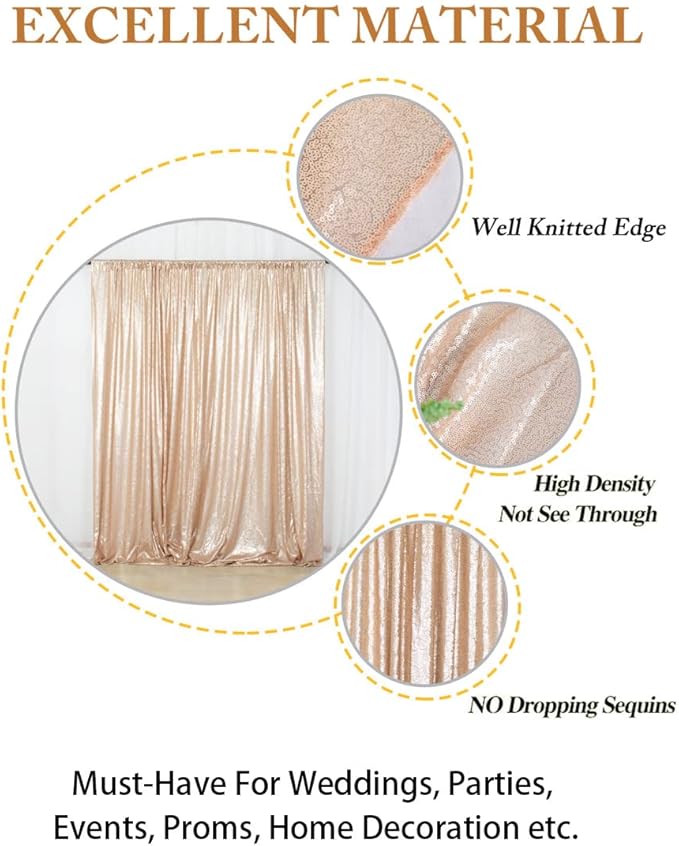ShiDianYi Champagne Sequin Backdrop 8FTx10FT Photography Backdrops Wedding Curtains Sequined Curtain for Party Shimmer Background Baby Shower/Birthday