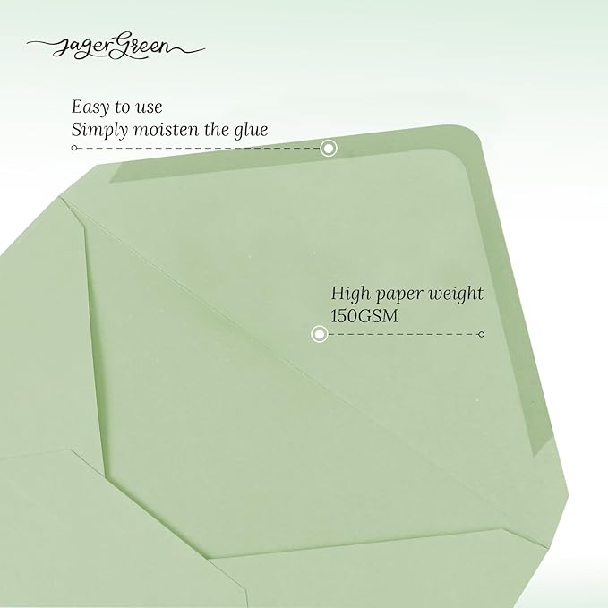 50 Pack 4x6 Envelopes Letter Size, Green A4 Envelopes Self Seal for Wedding Invitation, Envelope 4.3x6.3 for Greeting Cards, Photos, Baby Shower, Graduation, Thank You Cards, Announcements