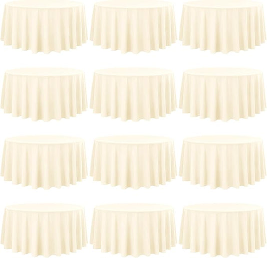 12 Pack 120 Inch Round Tablecloth, Beige Polyester Fabric Table Cloth for Round Table, Washable Tablecover for Wedding Party Dining Buffet Banquet Restaurant and Camping