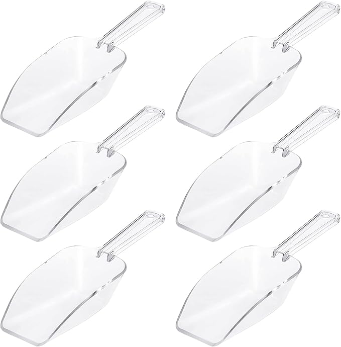 6Pcs Clear Plastic Ice Scoop, 7.5 Inch Multi-purpose Kitchen Scoops for Party Wedding Food Popcorn Snack Cookie Candy Sugar Bar Jars Freezer Dry Goods (Clear)
