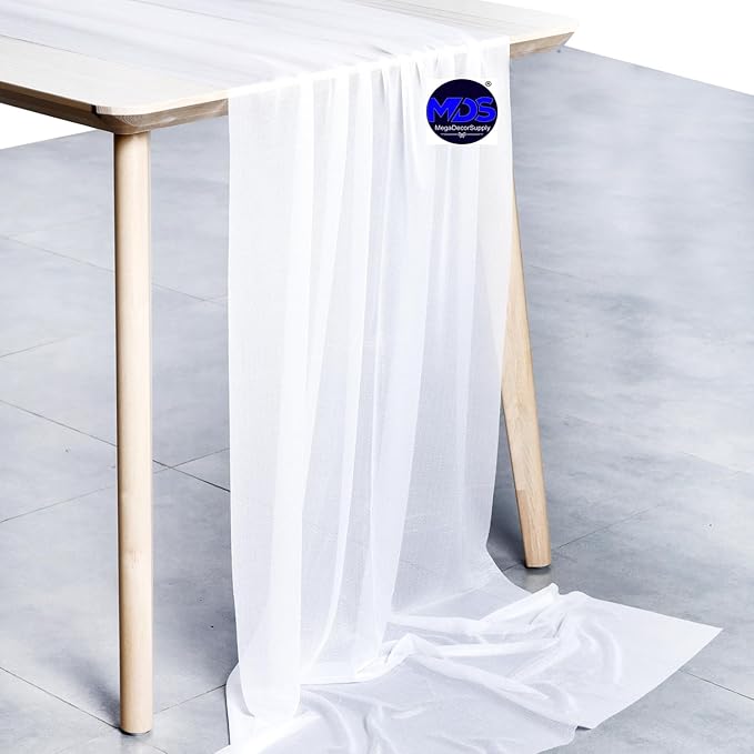 MDS Halloween Chiffon Table Runner - 5 Pack, 29 x 120 Inches, 10ft Each - Sheer Spooky Table Runners for Haunted House Parties, Trick-or-Treat Tables, Witchy Décor, Wedding & Events - White