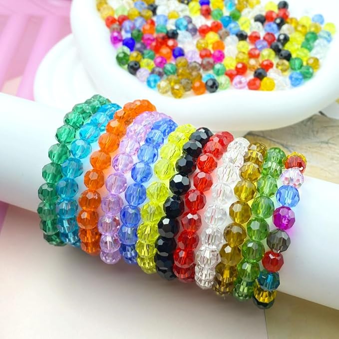 200 PCS 6mm Crystal Glass Beads Round Multiple Faceted Loose Spacer Glass Beads for DIY Handcrafte Bracelet Necklace Earring Jewelry Making(Lemon Yellow)